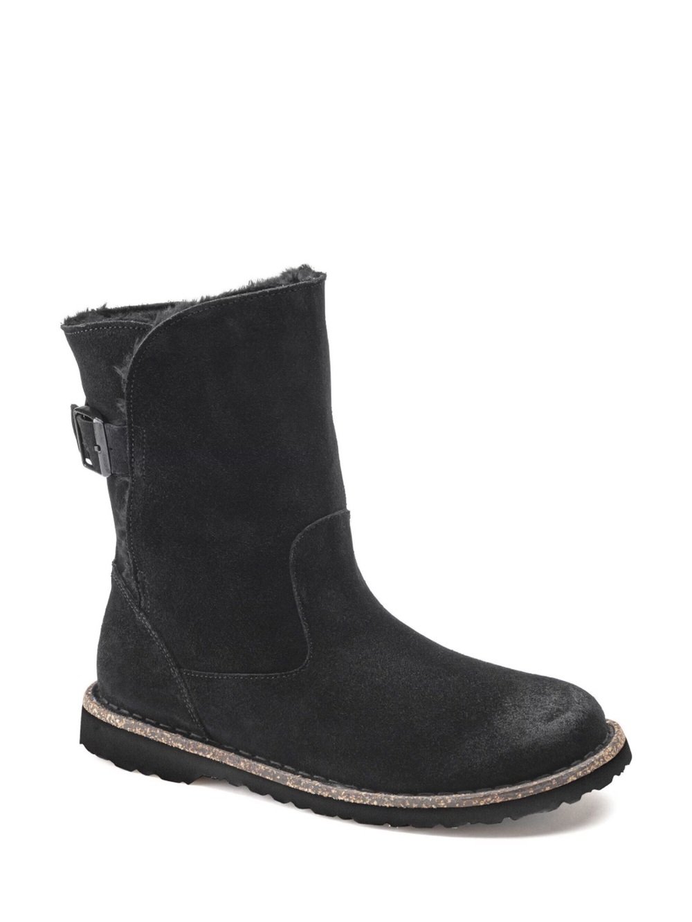 NEW-Birkenstock Uppsala Black Suede Mid-Calf Shearling Boot 37